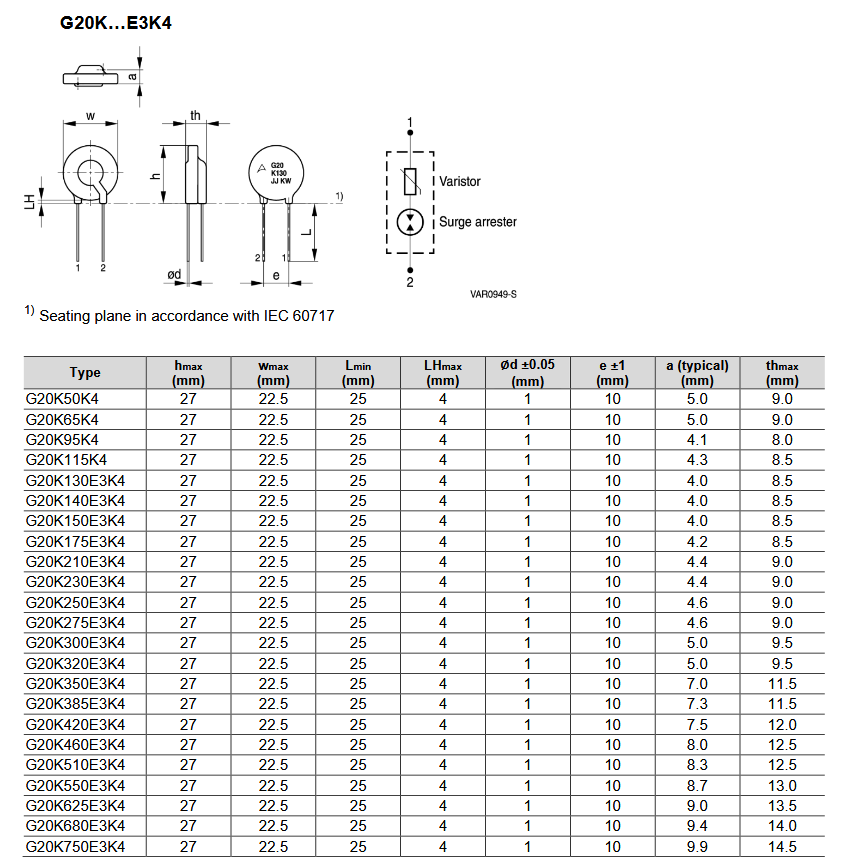 机械图纸 - TDK G14和G20 G系列GDT压敏电阻器