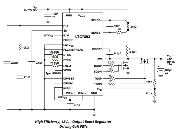 应用电路图 - Analog Devices Inc. LTC7893同步升压控制器
