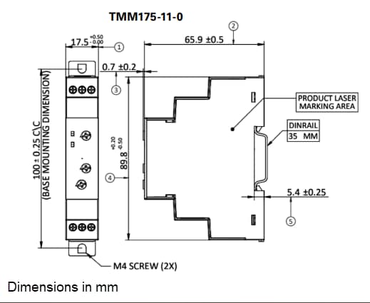 机械图纸 - Littelfuse TMM175 DIN导轨式延时继电器