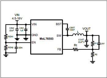 Application Circuit Diagram - MaxLinear MxL7650x 18V Synchronous Step-Down Converters