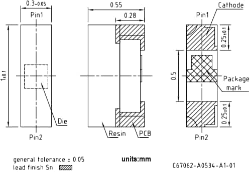 机械图纸 - ams OSRAM FIREFLY™ SFH 4030B & SFH 4060B红外发射器