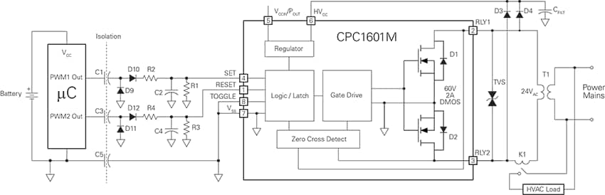 应用电路图 - IXYS Integrated Circuits CPC1601M 1-Form-A固态磁保持继电器