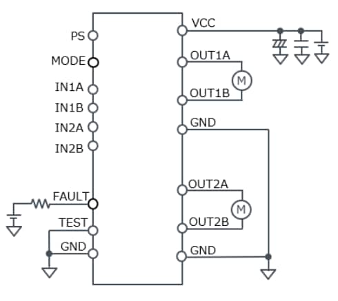 应用电路图 - ROHM Semiconductor BD60210FV双通道有刷电机驱动器