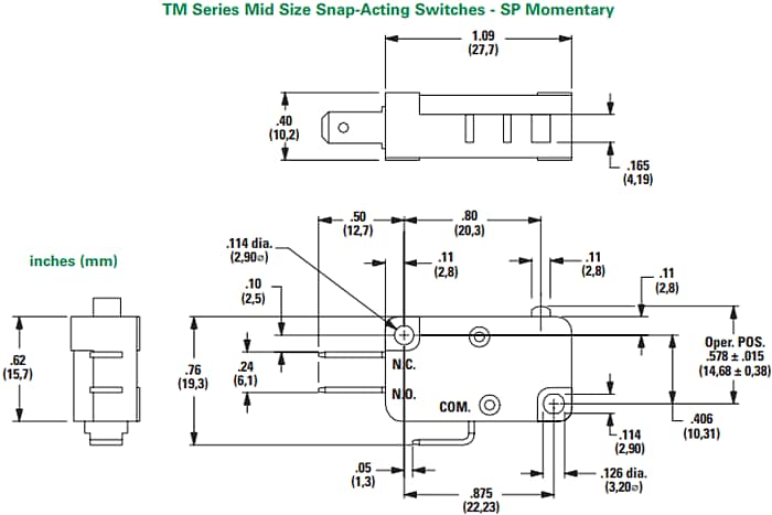 机械图纸 - C&K Switches TM中型微动开关