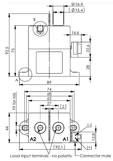 机械图纸 - EPCOS / TDK HVC27-500C-24P高压接触器