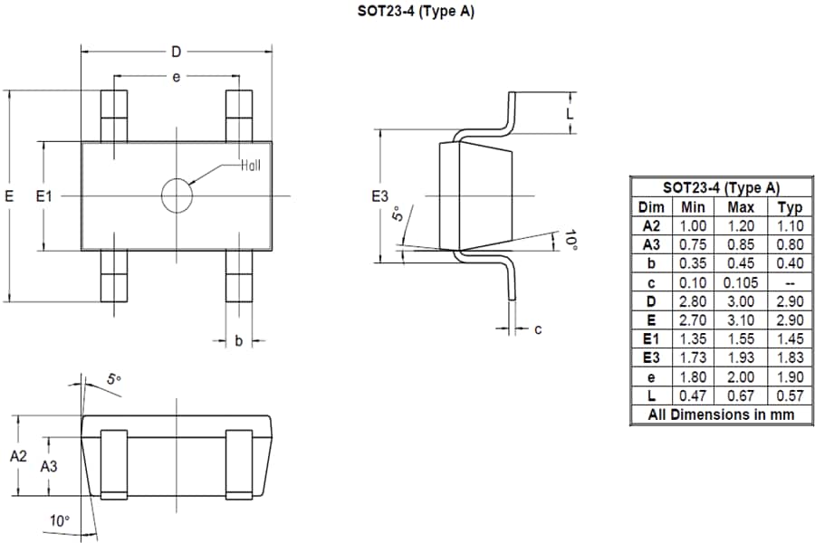 机械图纸 - Diodes Incorporated AHE101 InSb霍尔元件