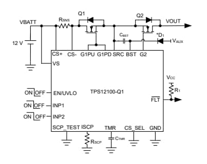 应用电路图 - Texas Instruments TPS1210-Q1智能高侧驱动器