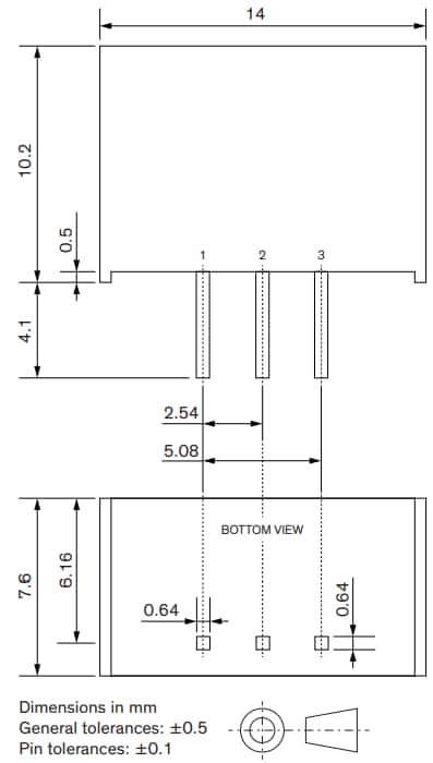 机械图纸 - TRACO Power TSR 2N/3N非隔离式DC/DC转换器 (POL)