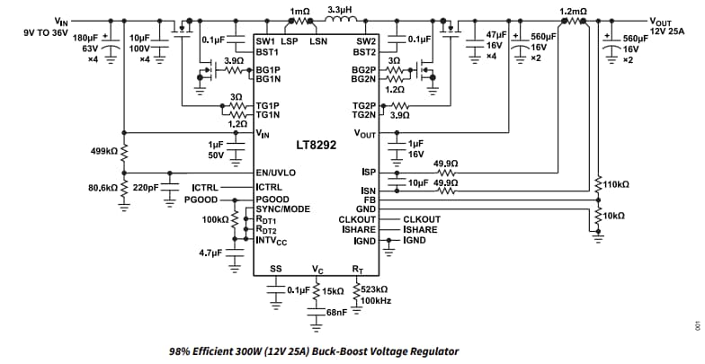 应用电路图 - Analog Devices Inc. LT8292四开关同步降压－升压控制器
