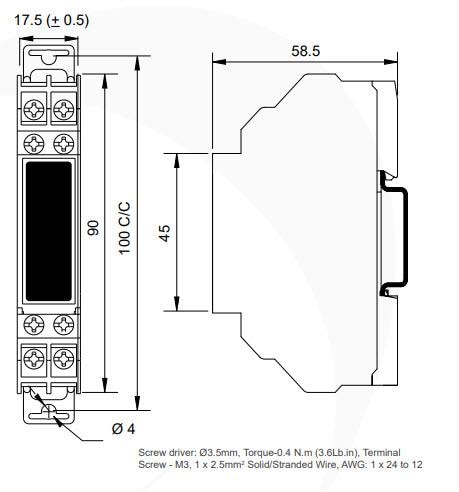 Mechanical Drawing - Trumeter TS DIN-Rail Timer Switches