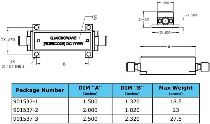 机械图纸 - Amphenol Q Microwave 集总元件滤波器