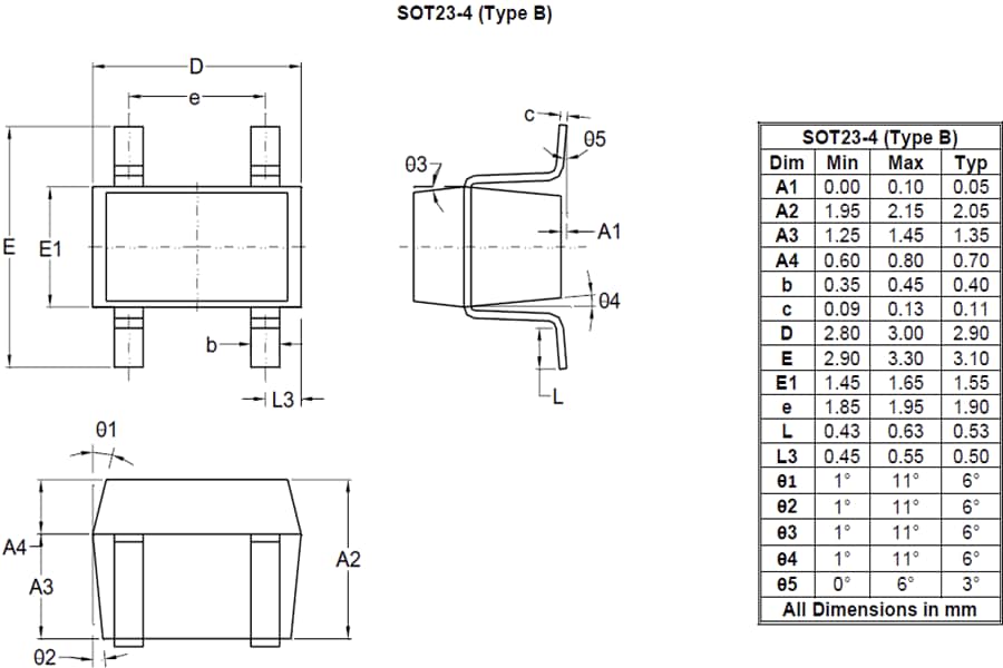 机械图纸 - Diodes Incorporated AHE102 InSb霍尔元件