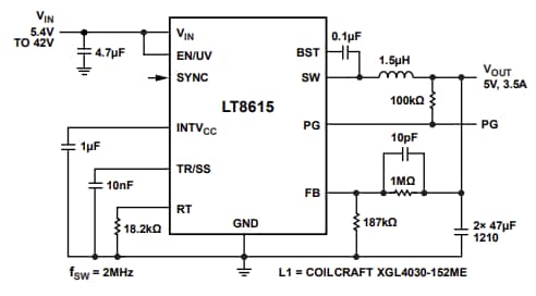 应用电路图 - Analog Devices Inc. LT8615单片降压开关稳压器