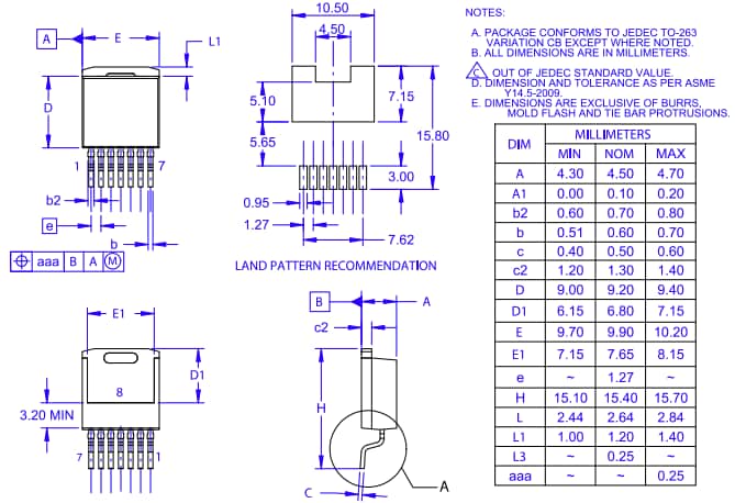 机械图纸 - onsemi NVBG050N170M1碳化矽（SiC）MOSFET