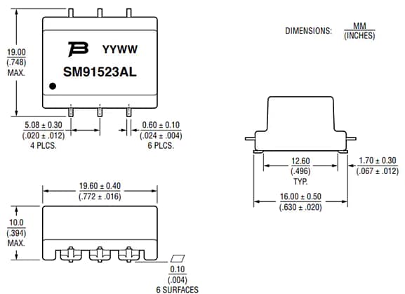 机械图纸 - Bourns SM91523AL汽车用BMS平面变压器