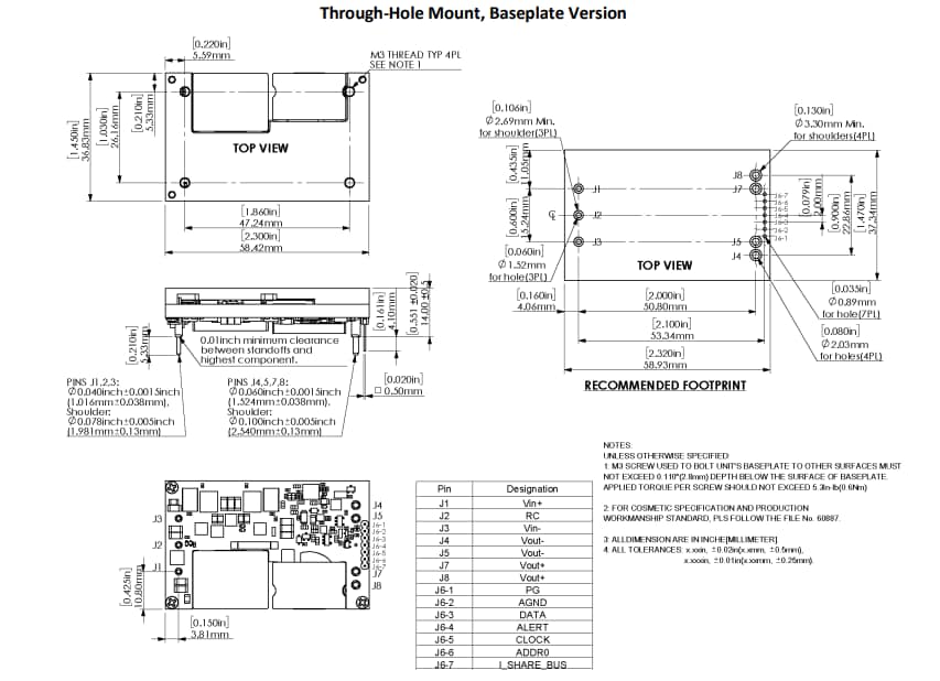 机械图纸 - Murata Power Solutions MPQ860 860W非隔离式DC-DC转换器