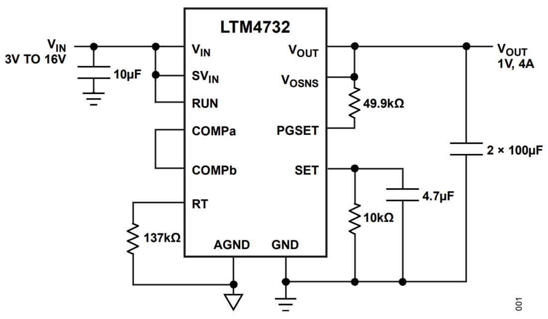 应用电路图 - Analog Devices Inc. LTM4732降压型μModule®稳压器
