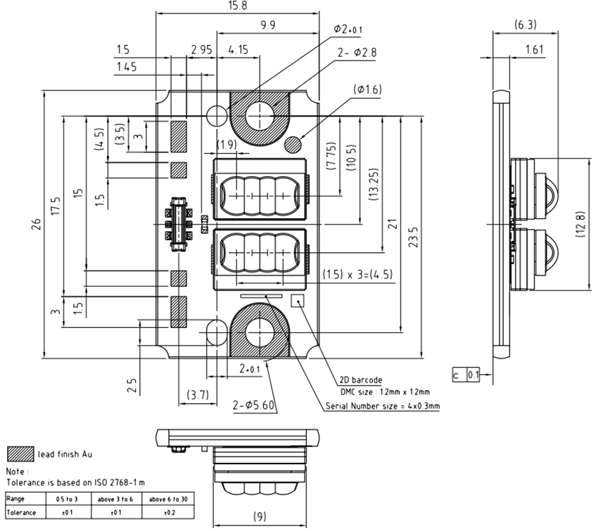 机械图纸 - ams OSRAM PLPM7 Vegalas™ Power多芯片边缘发射激光器