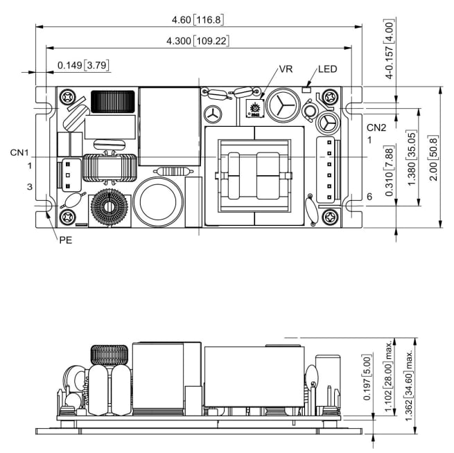 机械图纸 - CUI Inc VOF-150D AC-DC 电源