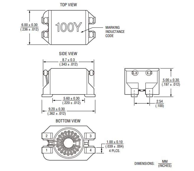 机械图纸 - Bourns SRF9005A AEC-Q200车规级线路滤波器