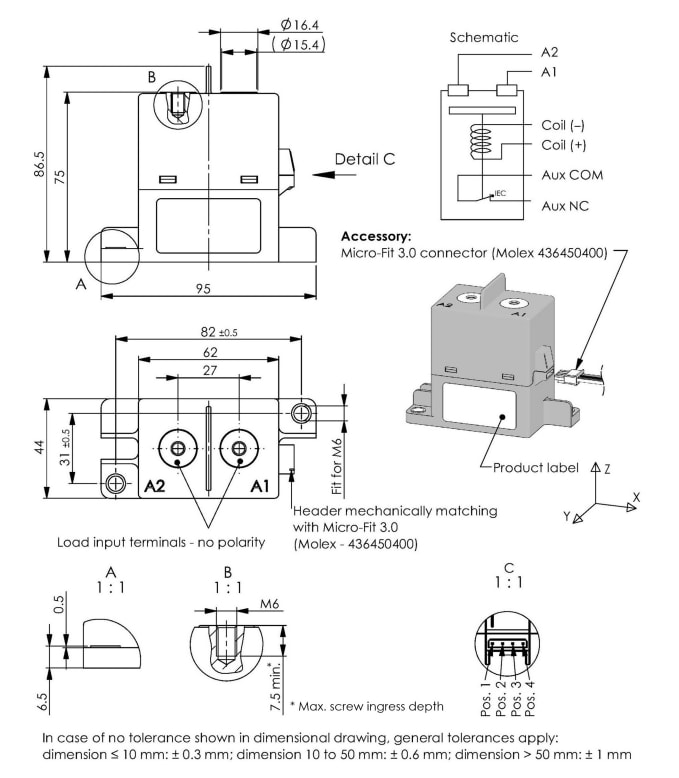 机械图纸 - EPCOS / TDK HVC27-MC高压接触器