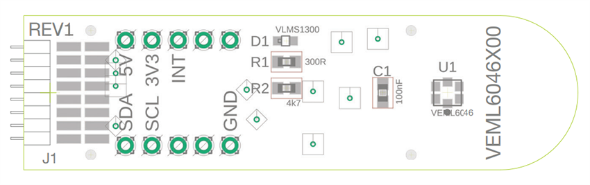 机械图纸 - Vishay Semiconductors VEML6046X00-SB传感器板