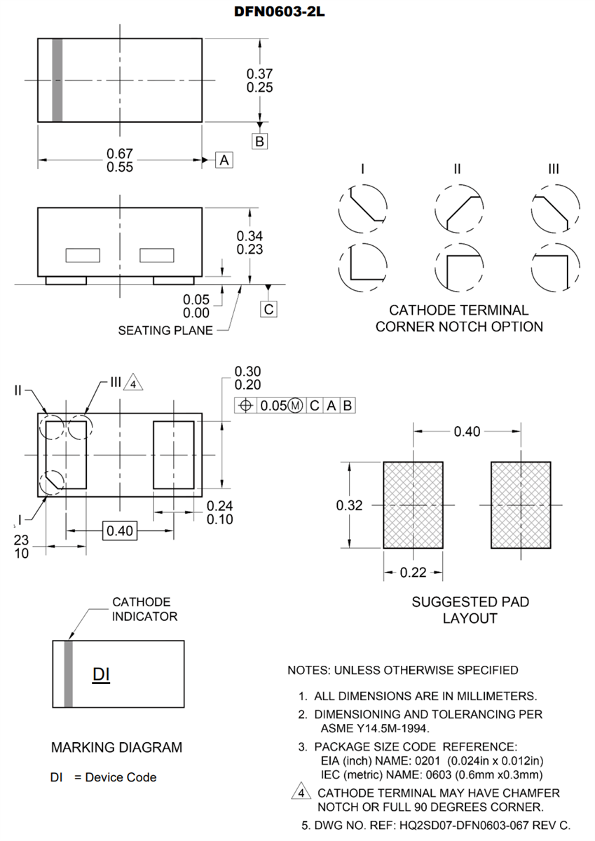 Mechanical Drawing - Taiwan Semiconductor TESDA6V0U40P1Q0 ESD Protection Diode