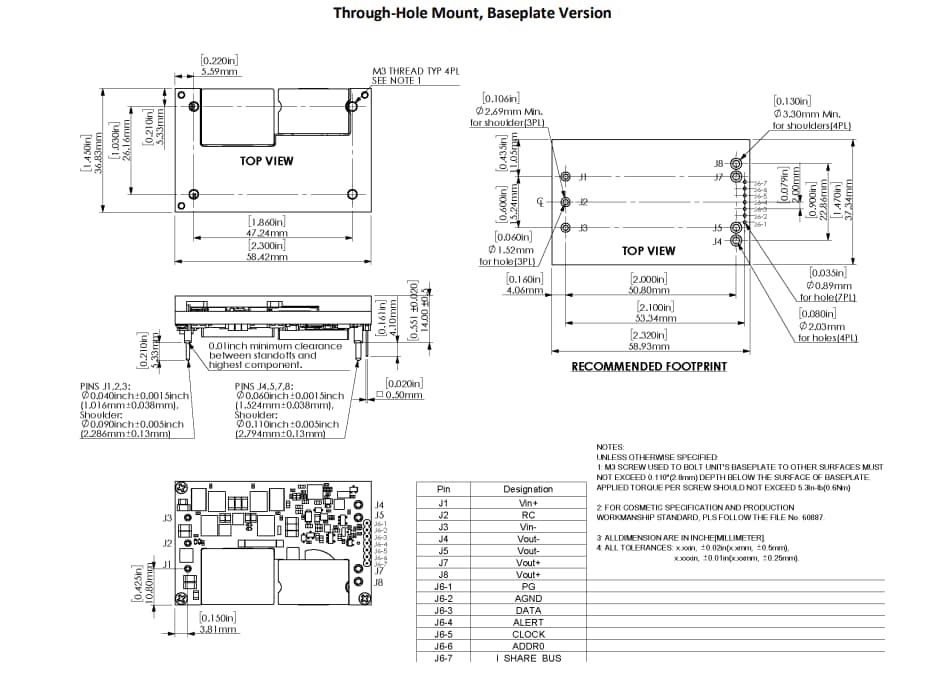 机械图纸 - Murata Power Solutions MPQ1300 1300W非隔离DC-DC转换器