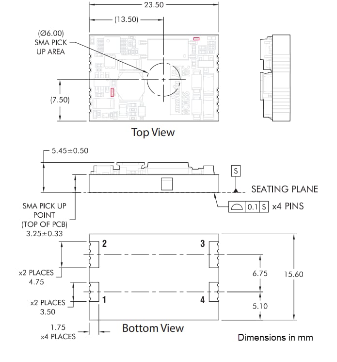 机械图纸 - Murata Electronics NCM3隔离式3W 4:1输入DC-DC转换器