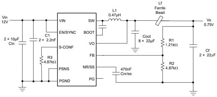原理图 - Texas Instruments TPS6296x低噪声与低纹波降压转换器