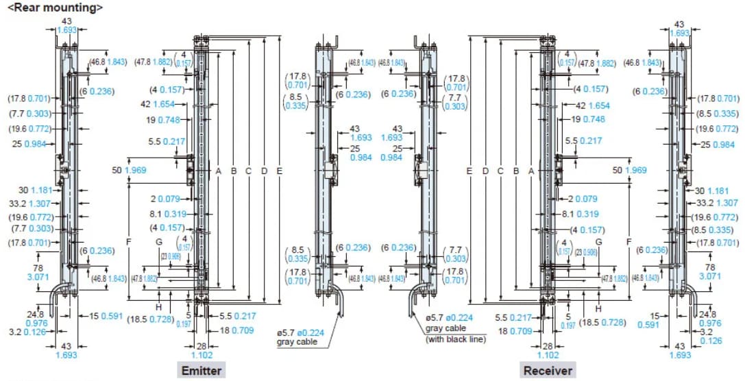 机械图纸 - Panasonic Industrial Automation SF4D-H20安全光幕