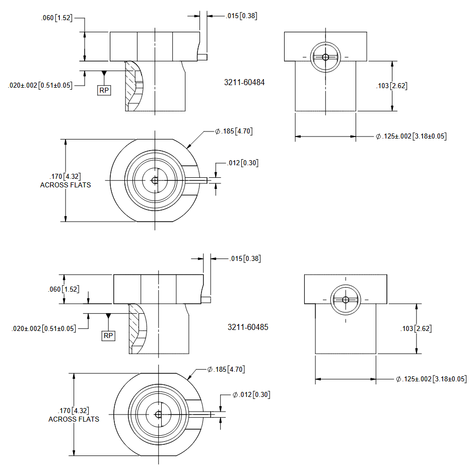 机械图纸 - Amphenol / SV Microwave 反向安装通孔射频PCB连接器