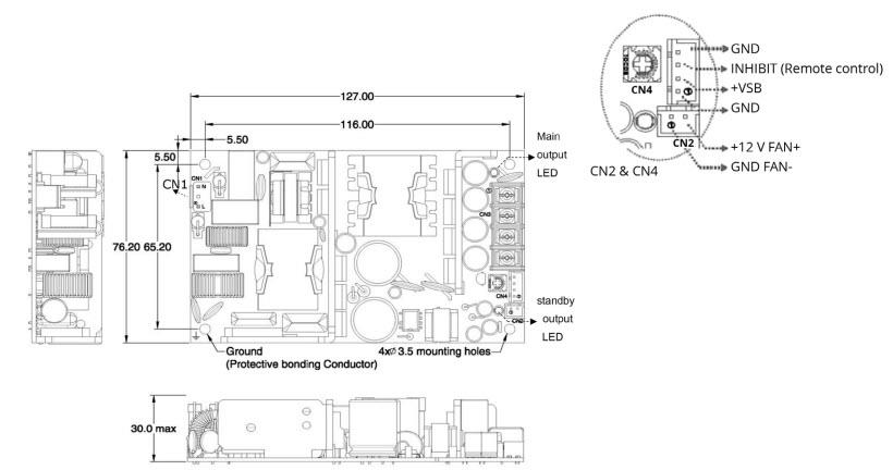 机械图纸 - CUI Inc VOFM-280B AC-DC 电源