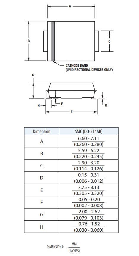 机械图纸 - Bourns 5.0SMDJ-R瞬态电压抑制器二极管