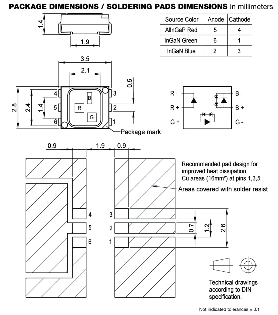 机械图纸 - Vishay Semiconductors VLMRGB6122多色PLCC-6 LED