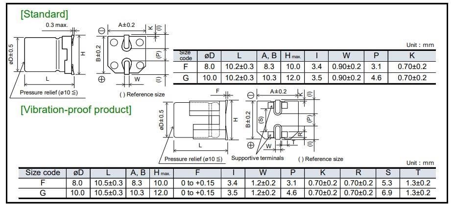 机械图纸 - Panasonic EEH-ZVU导电性聚合物混合电容器