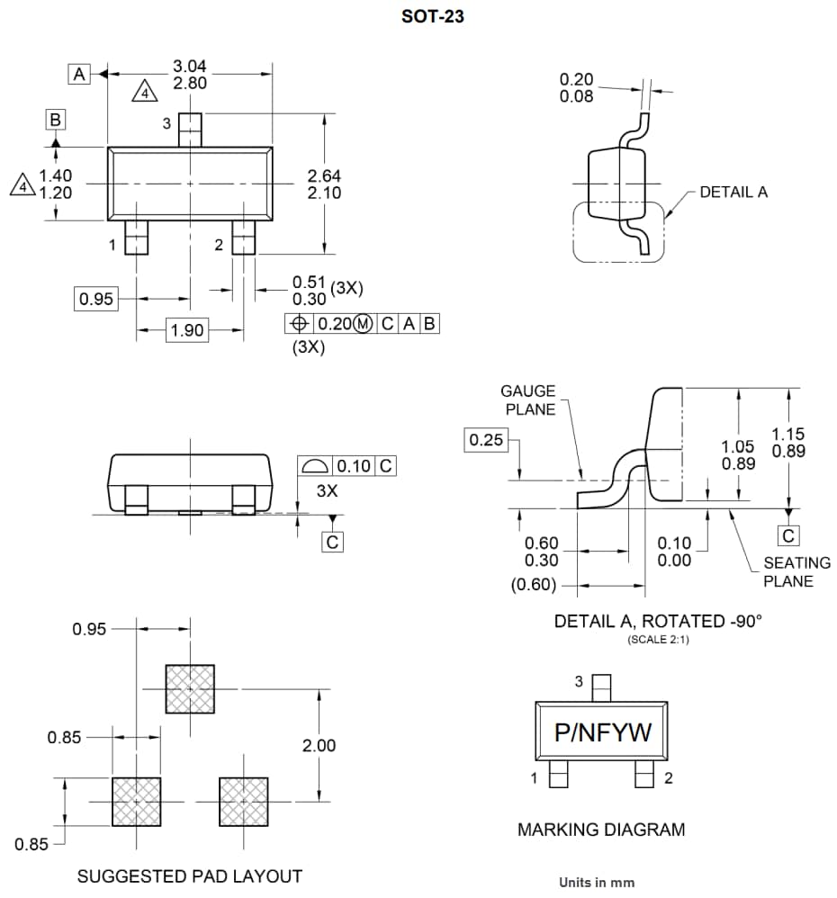Mechanical Drawing - Taiwan Semiconductor BC807-25H & BC807-40H PNP Transistors