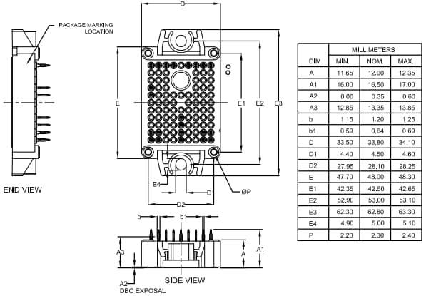 机械图纸 - onsemi NXH015F120M3F1PTG碳化矽（SiC）模块