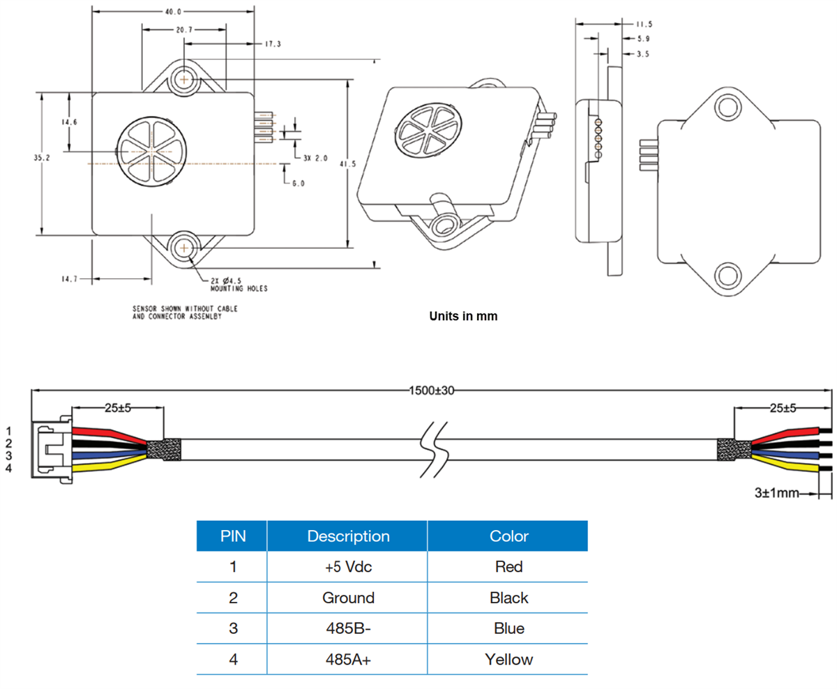 机械图纸 - Amphenol Advanced Sensors T3400 A2L制冷剂检测传感器与评估套件