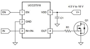 应用电路图 - Texas Instruments UCC27518低侧栅极驱动器