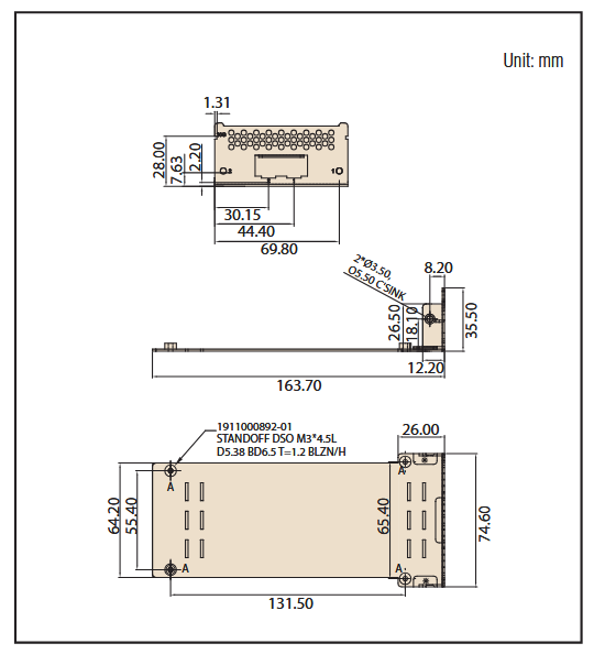 机械图纸 - Advantech NMC-1009 2端口10GbE SFP+网络夹层卡