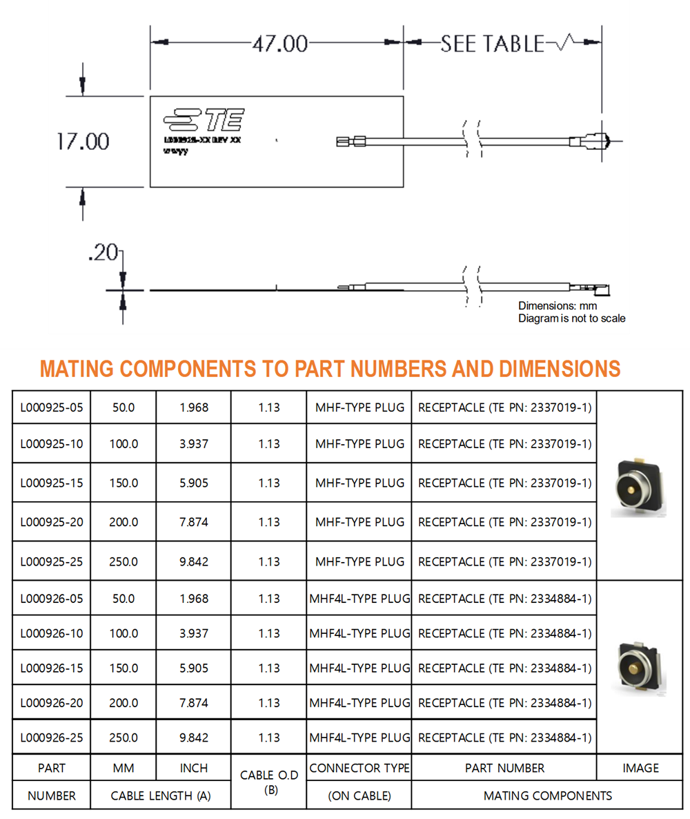 机械图纸 - TE Connectivity LoRaWAN LPWAN 433MHz组合式FPC天线