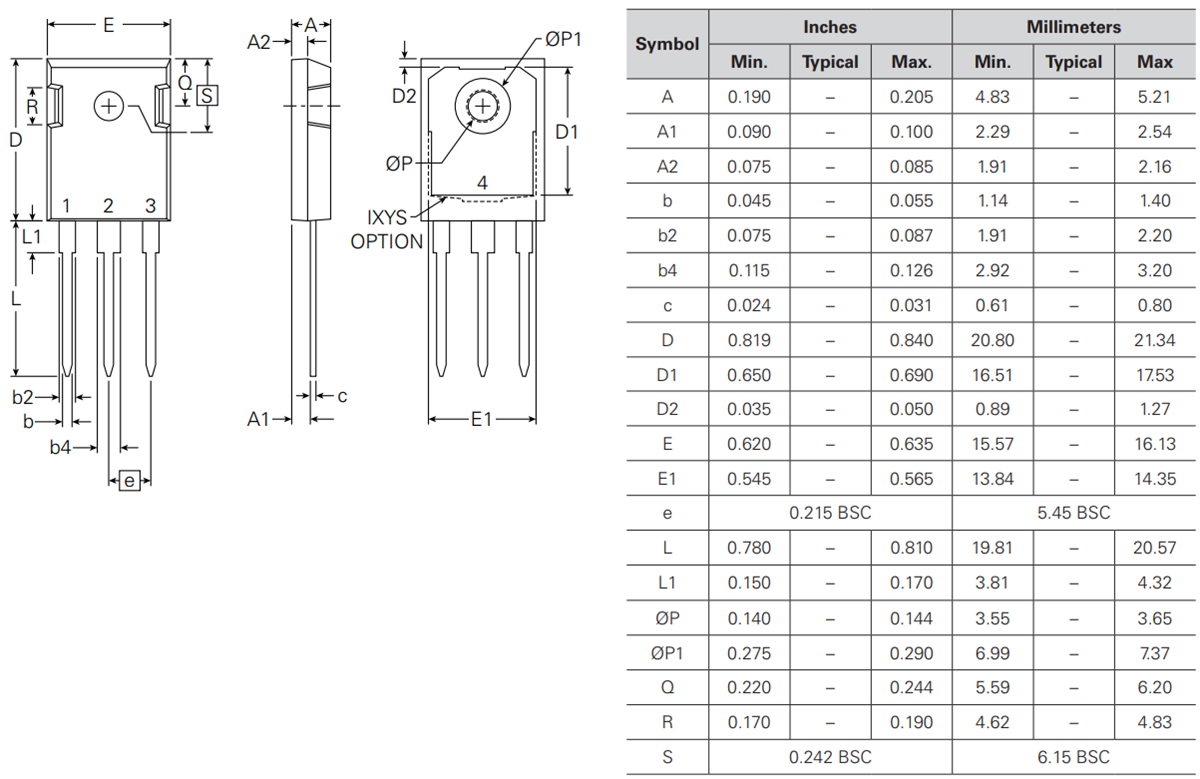 机械图纸 - IXYS IXFH34N65X2W功率MOSFET