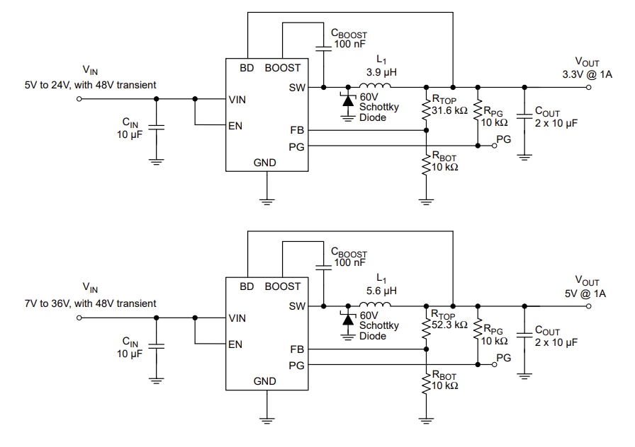 应用电路图 - Microchip Technology MCP16364 降压 DC-DC 转换器