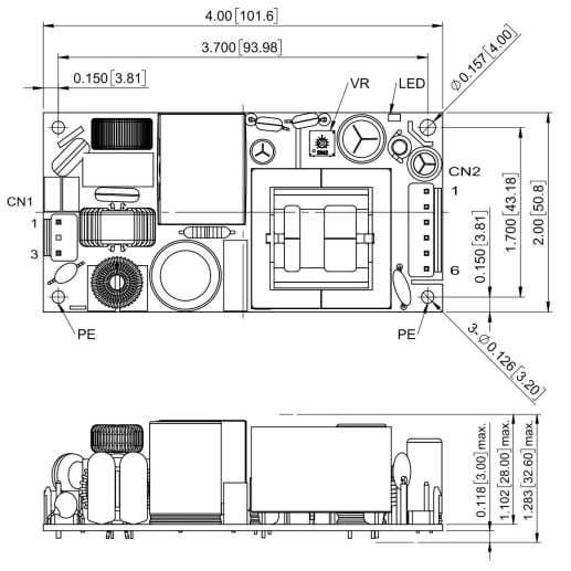 机械图纸 - CUI Inc VOF-120D AC-DC 电源
