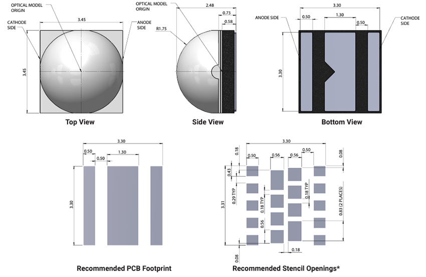 机械图纸 - Cree LED XLamp® XP-L Photo Red S-Line LED