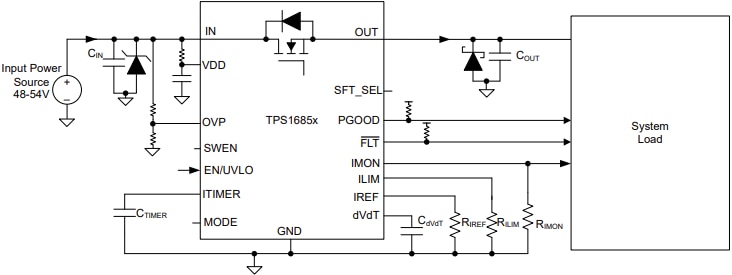 原理图 - Texas Instruments TPS1685可堆叠集成式热插拔电子保险丝