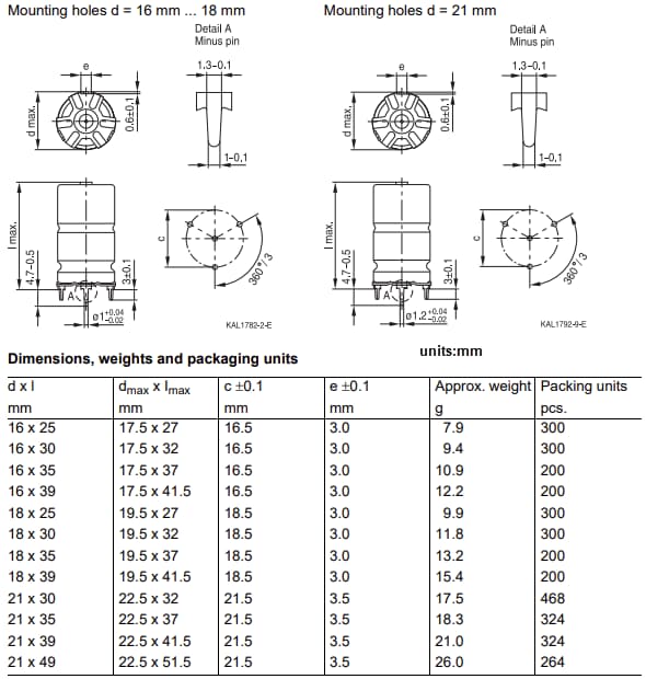 机械图纸 - EPCOS / TDK B41799铝电解电容器