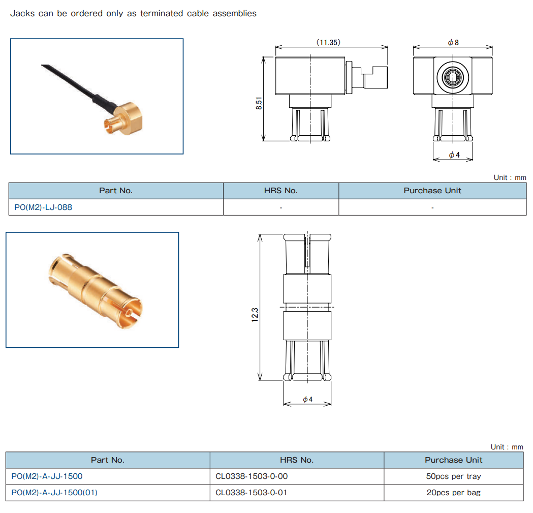 机械图纸 - Hirose Electric PO(M2)推入锁定同轴连接器
