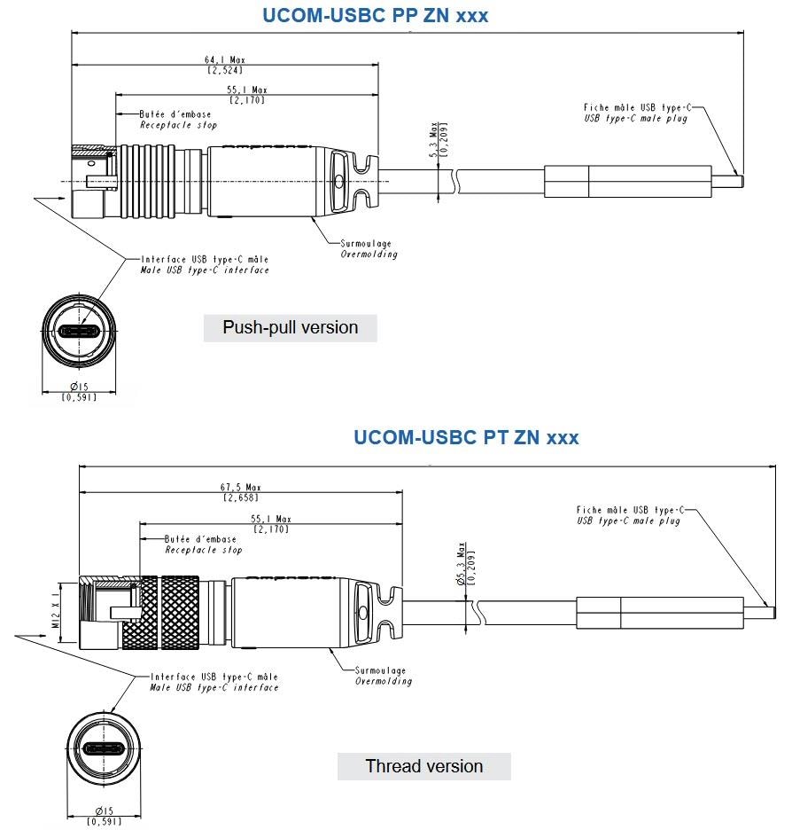 机械图纸 - Amphenol Socapex μCOM USBC 3.2第2代坚固型连接器和组件
